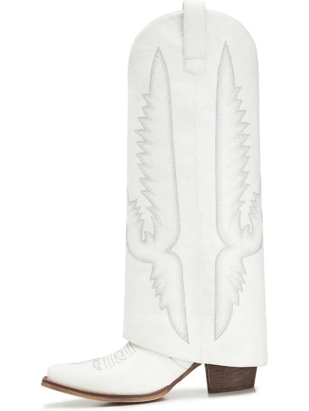 Women's White Pointed Toe Wedge Heel Side Zipper Knee High Shark Boots